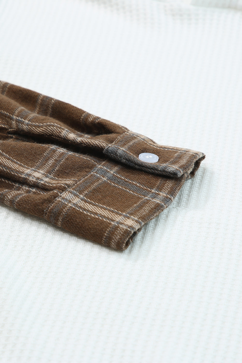 LIZAKOSHT  -  Waffle Knit Plaid Long Sleeve Kangaroo Pocket Hoodie