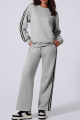 LIZAKOSHT  -  Side Striped Round Neck Top and Pants Active Set