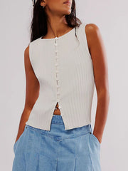 LIZAKOSHT  -  Button Down Round Neck Sweater Vest
