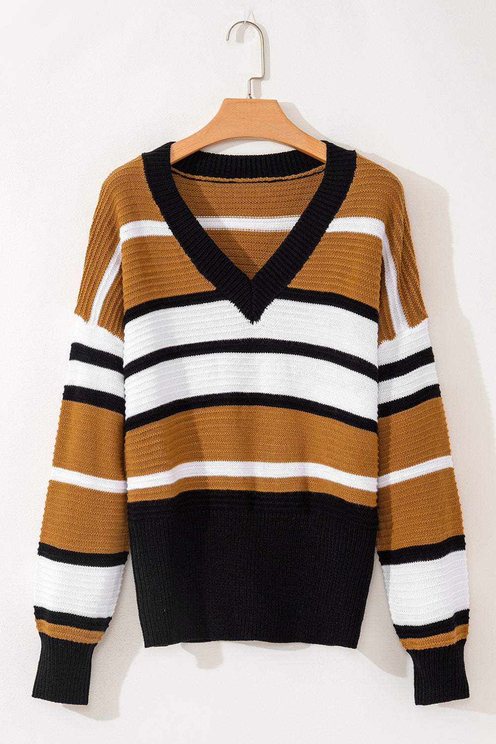 LIZAKOSHT  -  Contrast Stripes V Neck Long Sleeve Sweater