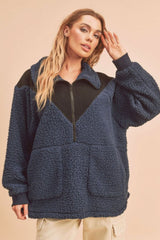 LIZAKOSHT  -  Two Tone Half Zip Fleece Sweatshirt