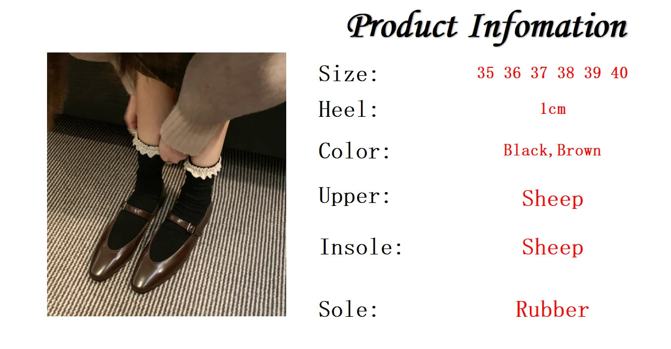 LIZAKOSHT  -  Shallow Mouth Mary Jane Shoes Women's Flat Shoes Ladies French Retro Single Shoes Buckle Leather Loafers Women