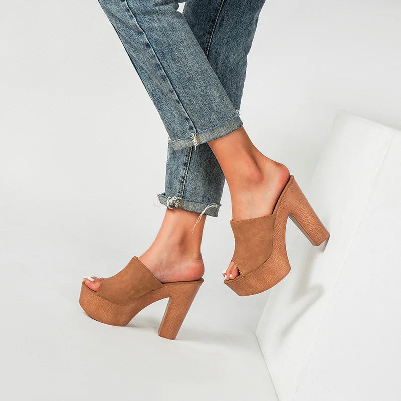 LIZAKOSHT  -  Trendy wooden chunky super high heels women sandals platform shoes slingback peep toe slippers sexy brief sandalias mujer