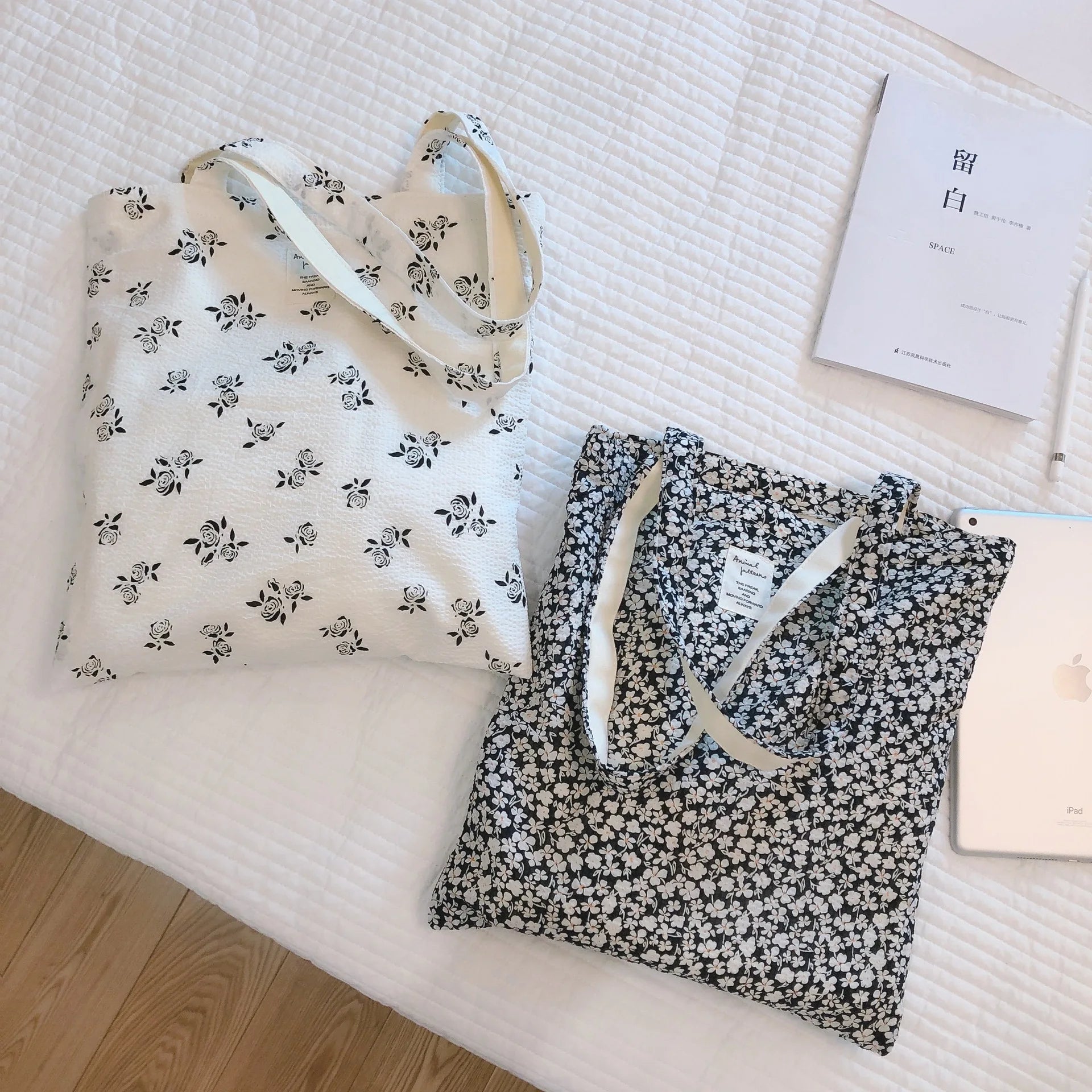LIZAKOSHT  -  Women Flower Single Shoulder Bag Tote Cotton Cloth Bag Environmental Protection Top-handle Bags Female Daily Handbag