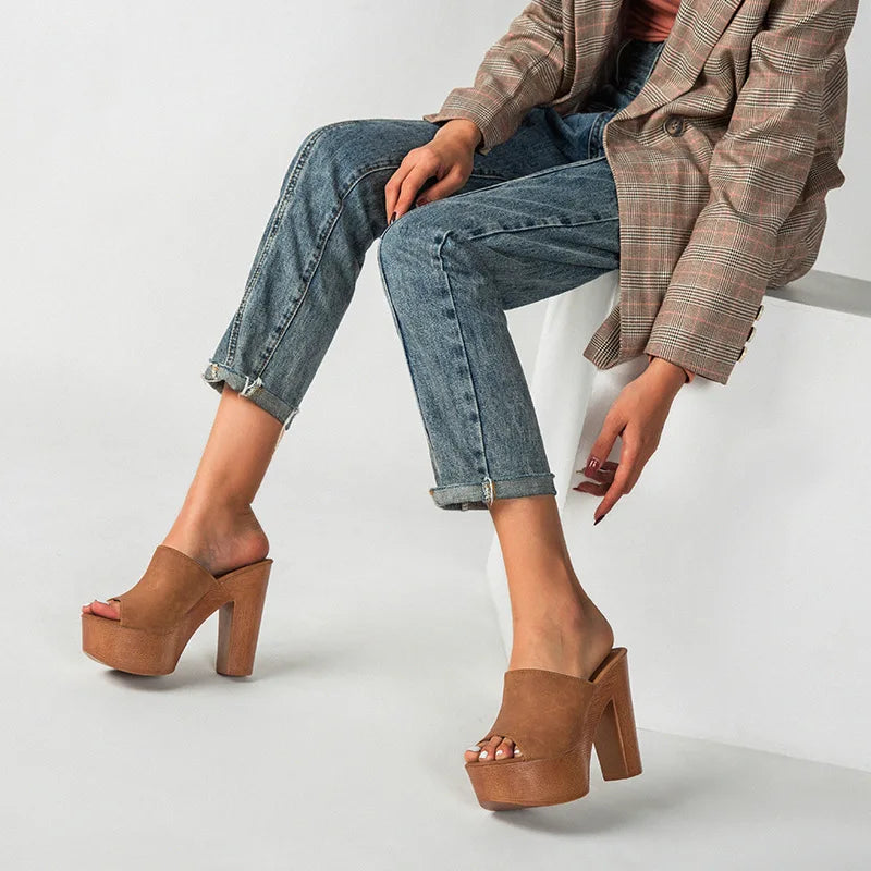 LIZAKOSHT  -  Trendy wooden chunky super high heels women sandals platform shoes slingback peep toe slippers sexy brief sandalias mujer