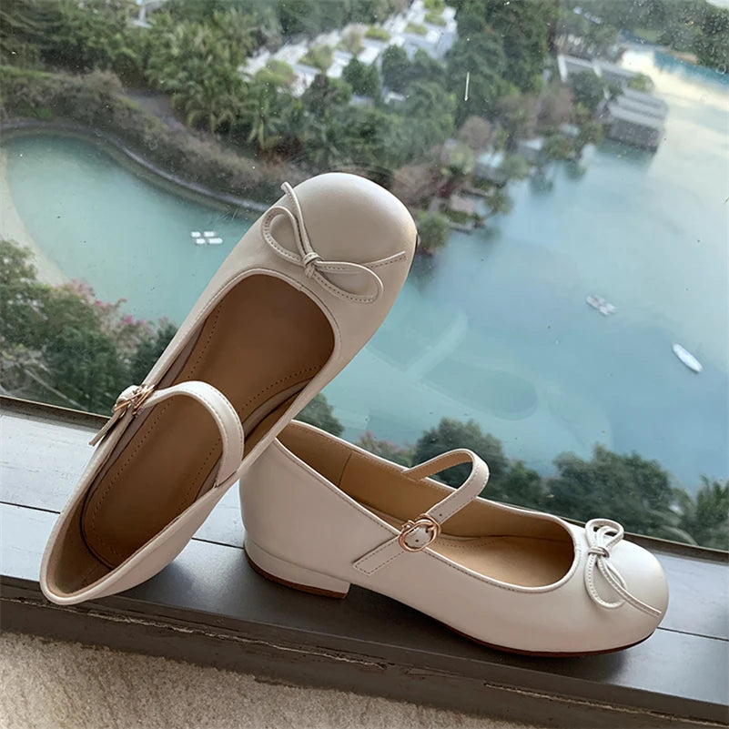 LIZAKOSHT  -  Women Mary Janes Shoes Genuine Leather Low Heel Pumps Bow Round Toe Female Shoes Block Heels Dress Footwear Orange 40