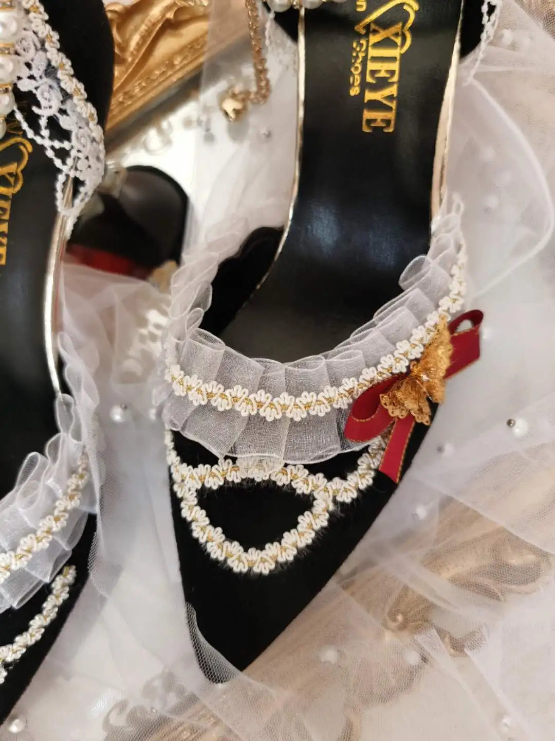 LIZAKOSHT  -  Lolita black flower feast French palace vintage Chinese style high heels kawaii shoes cosplay loli women shoes princess kawaii