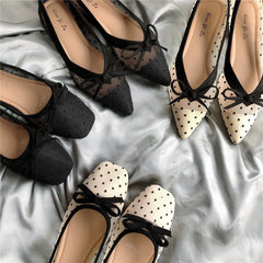 LIZAKOSHT  -  Summer Polka dot air mesh shoes women loafers sneakers woman flats espadrilles pointed toe bow-knot breathable moccasins