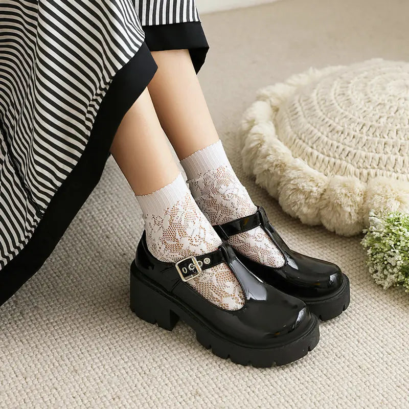 LIZAKOSHT  -  Shallow Mouth Round Toe Shoes Woman Flats Elegant Oxfords Clogs Platform Casual Female Sneakers Dress Leather Creepers PU High L