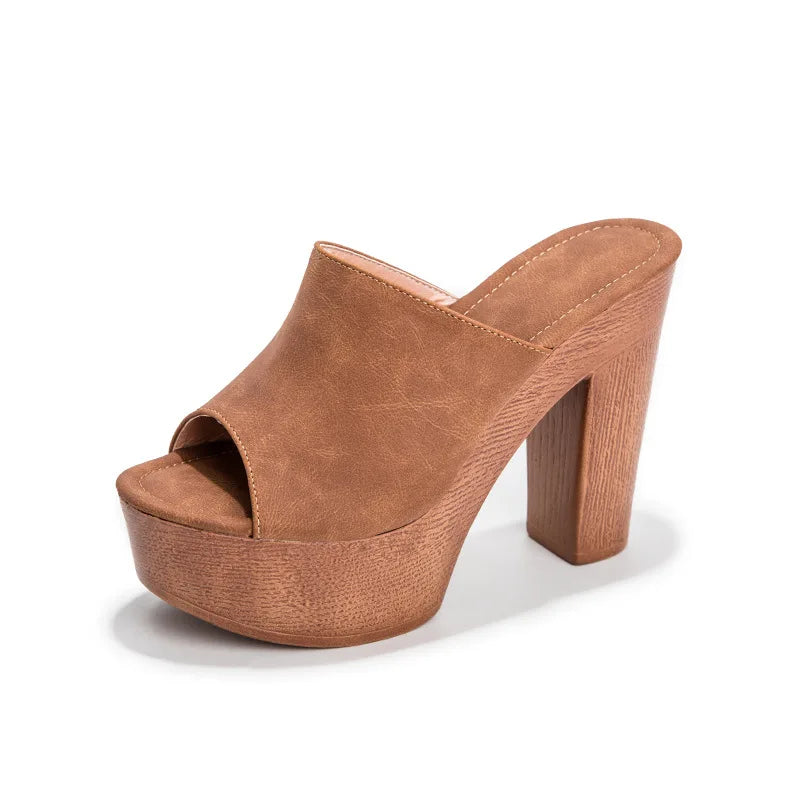 LIZAKOSHT  -  Trendy wooden chunky super high heels women sandals platform shoes slingback peep toe slippers sexy brief sandalias mujer