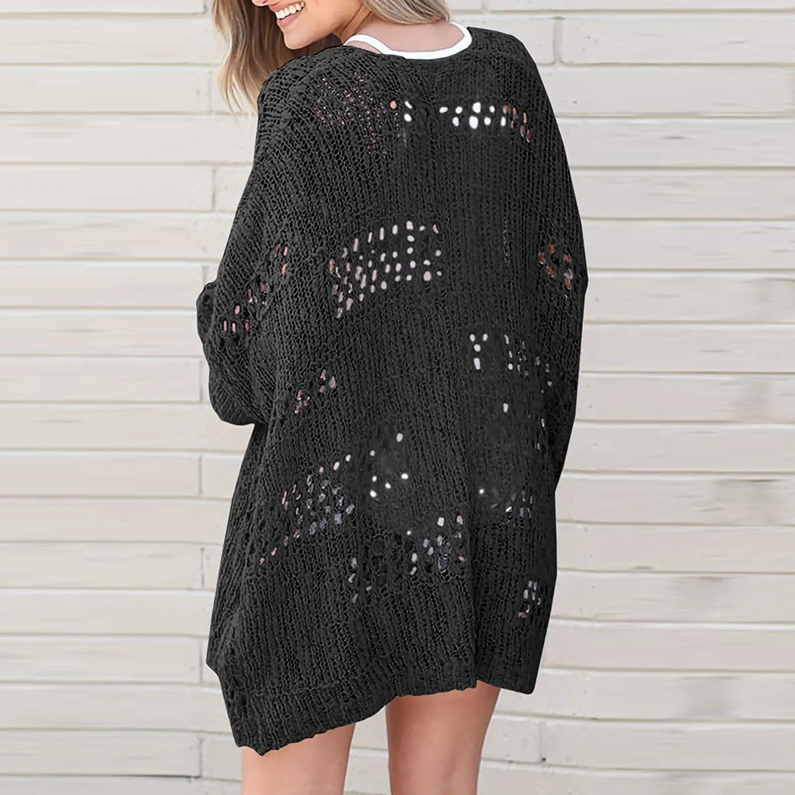 LIZAKOSHT  -  Women's Hollow Out Open Front Cardigan Sweater, Casual Comfort Loose Long Sleeve Knit Cardigans for Daily Wear, Cardigan for Women, Ladies Longsleeves Knitwear Clothes
