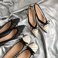 LIZAKOSHT  -  Summer Polka dot air mesh shoes women loafers sneakers woman flats espadrilles pointed toe bow-knot breathable moccasins