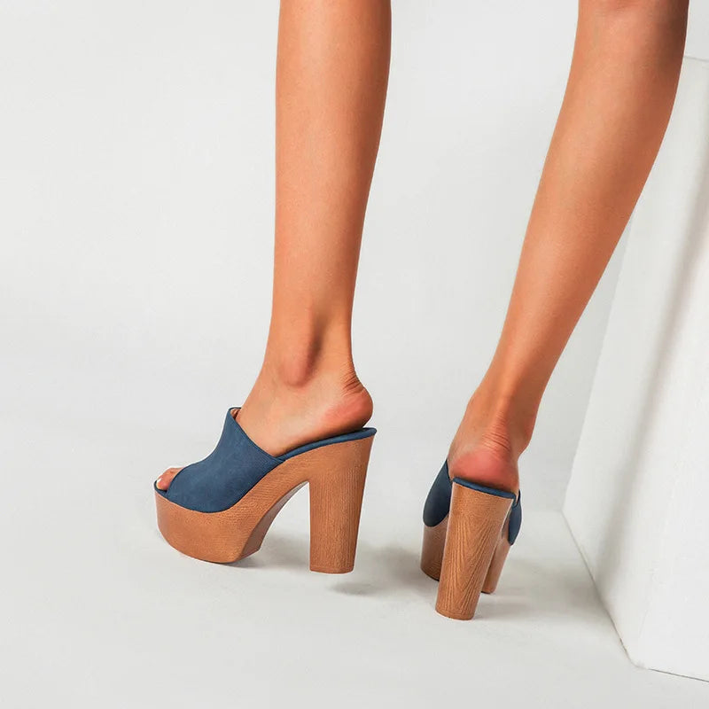 LIZAKOSHT  -  Trendy wooden chunky super high heels women sandals platform shoes slingback peep toe slippers sexy brief sandalias mujer