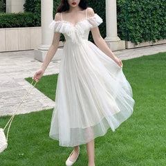 LIZAKOSHT  -  Summer Fairy Dress Women French Style Lace Chiffon Elegant Dress Casual Loose Sexy Chic Party Dress Women New Arrivals