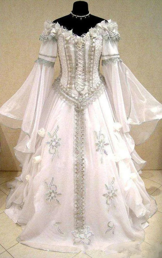 LIZAKOSHT  -  Medieval Wedding Dresses Witch Celtic Tudor Renaissance Costume Victorian Gothic Holloween Lace-up Corset Wedding Gown Plus Size