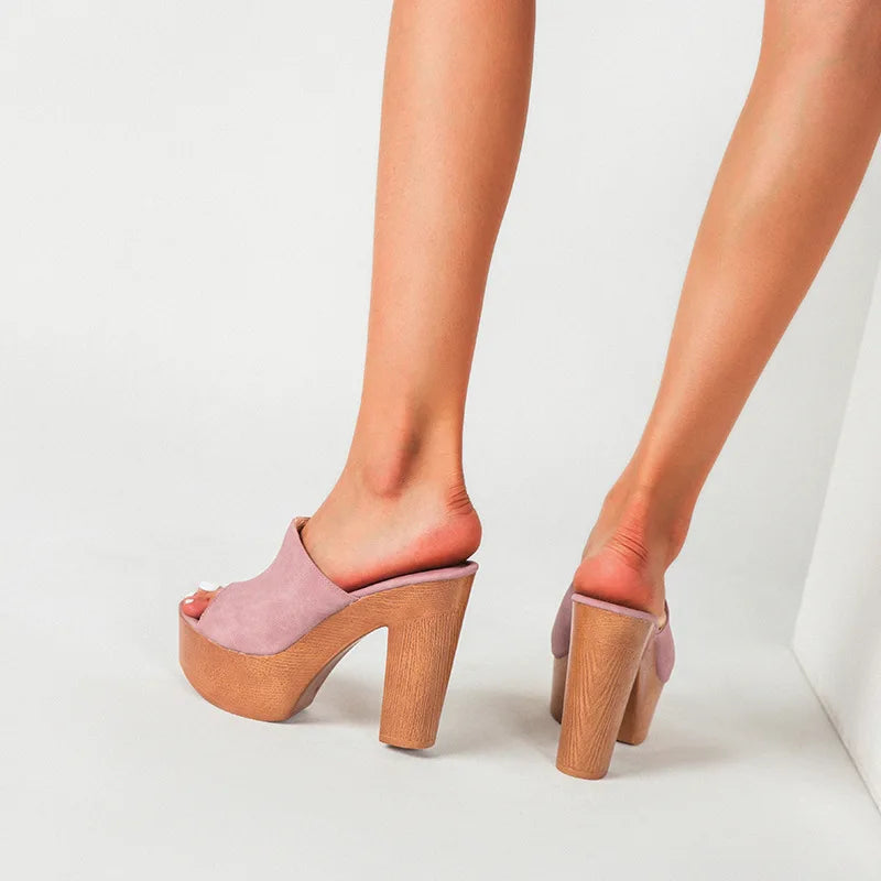 LIZAKOSHT  -  Trendy wooden chunky super high heels women sandals platform shoes slingback peep toe slippers sexy brief sandalias mujer