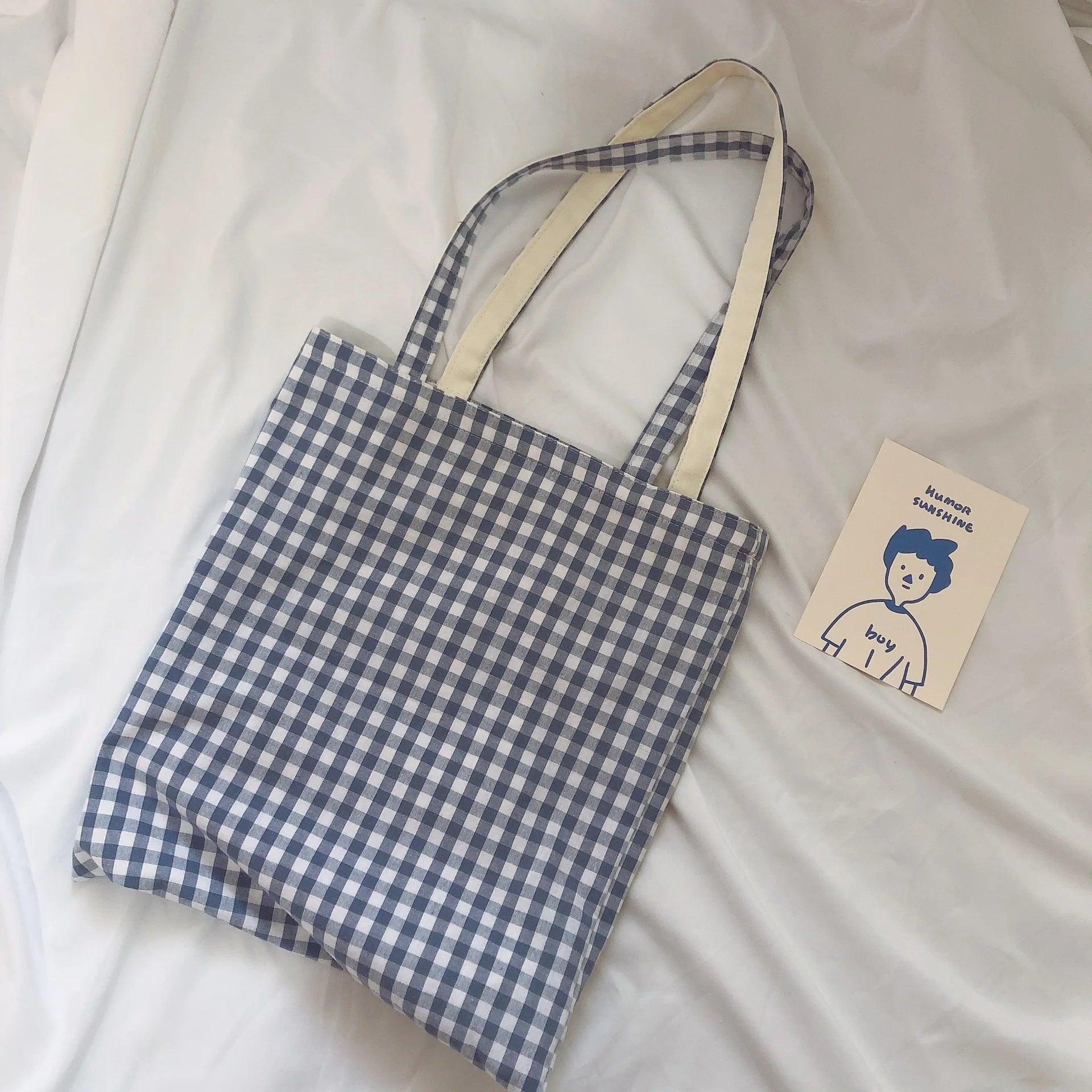 LIZAKOSHT  -  Women Cloth Eco Bag Korean Canvas Shoulder Large Shopping Bags Plaid Ladies Pouch Girls Book Handbags Bolsa Feminina Bolsa Tela
