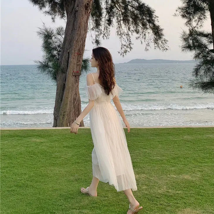 LIZAKOSHT  -  Summer Fairy Dress Women French Style Lace Chiffon Elegant Dress Casual Loose Sexy Chic Party Dress Women New Arrivals