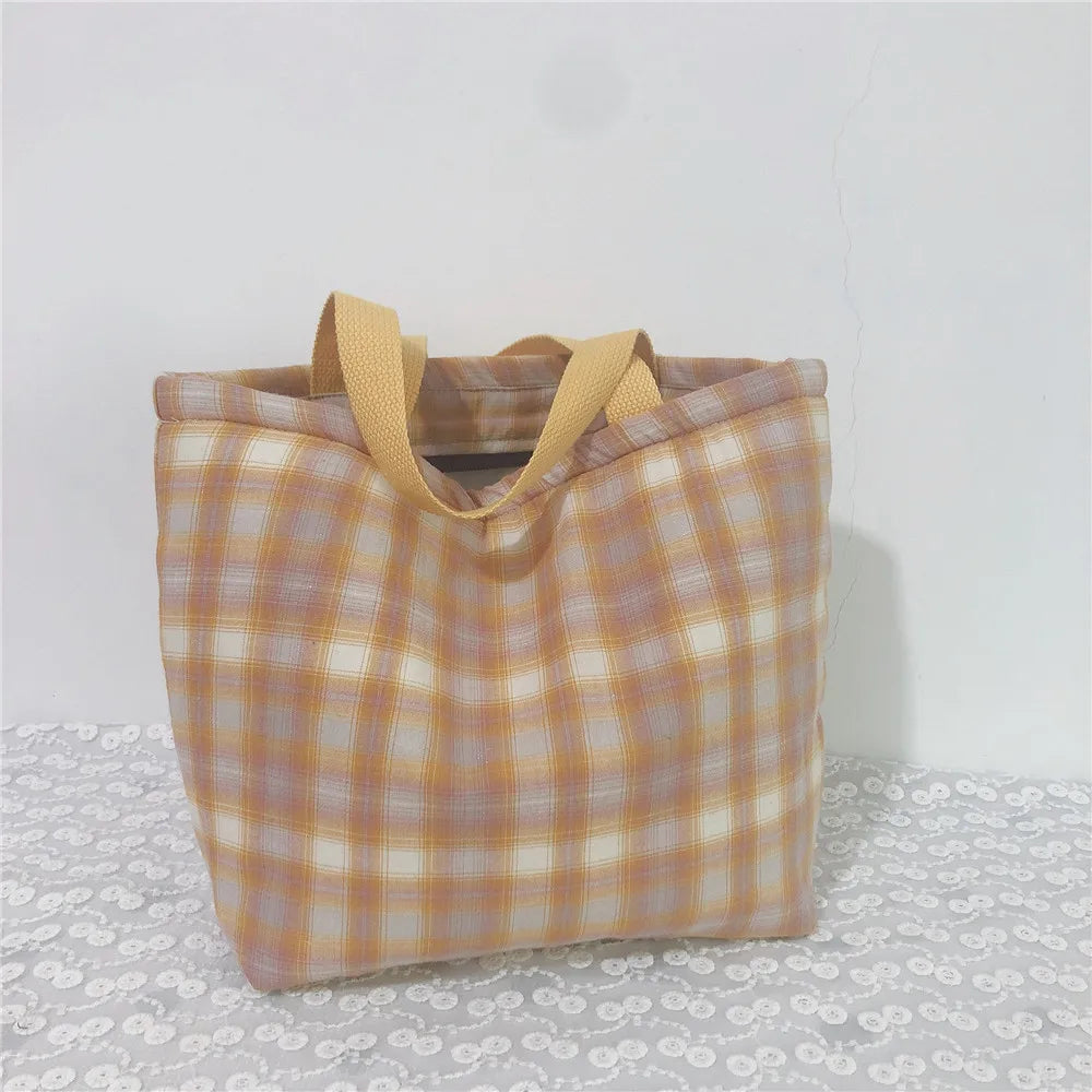 LIZAKOSHT  -  Women Plaid Lunch Bag Portable Canvas Food Picnic Travel Convenient Women Handbag Lattice Tote Cold Bales Thermal Lunch Box