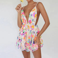 LIZAKOSHT  -  Sexy Women's Sparkly Floral Sequin Dress Summer Backless Low-Cut Shinny Mini Dress for Birthday Party Cocktail Clubwear Wedding