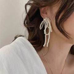 Lizakosht Korean Pearl Knot Big Earrings New Jewelry Statement Clip Earrings Long Design