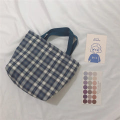 LIZAKOSHT  -  Women Plaid Lunch Bag Portable Canvas Food Picnic Travel Convenient Women Handbag Lattice Tote Cold Bales Thermal Lunch Box