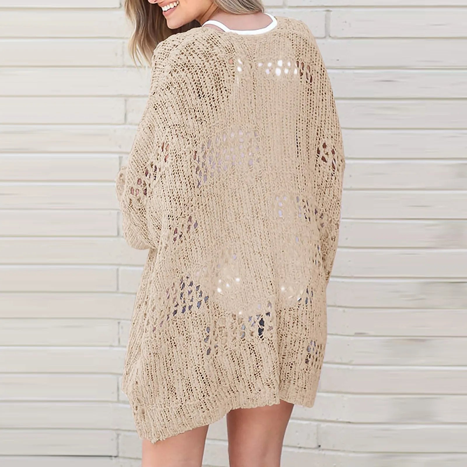 LIZAKOSHT  -  Women's Hollow Out Open Front Cardigan Sweater, Casual Comfort Loose Long Sleeve Knit Cardigans for Daily Wear, Cardigan for Women, Ladies Longsleeves Knitwear Clothes