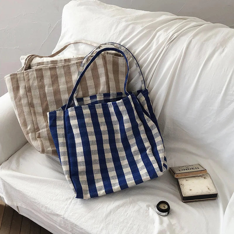 LIZAKOSHT  -  Women Cotton  Stripes Shoulder Bag Large Capacity Shoulder Bag Ladies  Casual Shopping Handbag