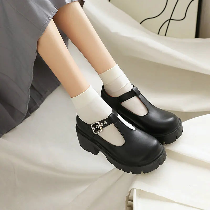 LIZAKOSHT  -  Shallow Mouth Round Toe Shoes Woman Flats Elegant Oxfords Clogs Platform Casual Female Sneakers Dress Leather Creepers PU High L