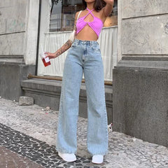 LIZAKOSHT  -  Women Wide Leg Jeans Straight Leg Baggy Jean High Waist Pants  Y2k Mom Jeans for Women  Fashion Loose Full Length Streetwear