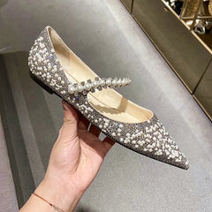 LIZAKOSHT Luxury Brand Women Rhinestone Pumps Pointed Toe Heel String Bead Wedding Shoes Women Elegant Design High Heels Ladies Pumps