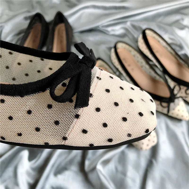 LIZAKOSHT  -  Summer Polka dot air mesh shoes women loafers sneakers woman flats espadrilles pointed toe bow-knot breathable moccasins