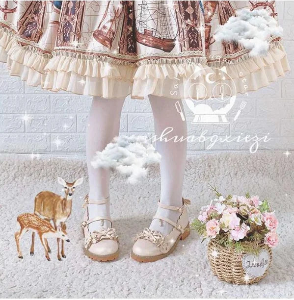LIZAKOSHT  -  vintage round head thick heel women shoes cute bowknot lace ruffle kawaii shoes loli cosplay Japanese sweet student lolita shoes