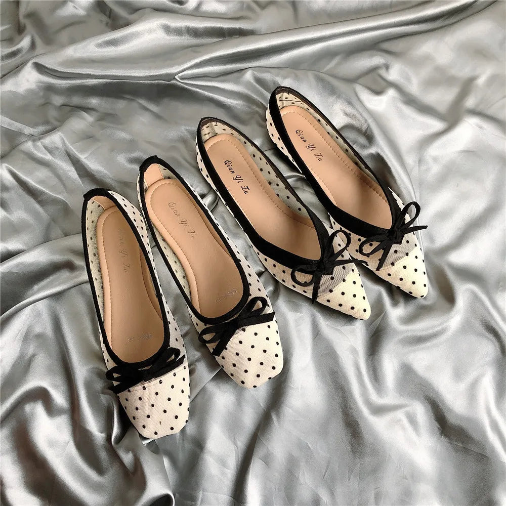 LIZAKOSHT  -  Summer Polka dot air mesh shoes women loafers sneakers woman flats espadrilles pointed toe bow-knot breathable moccasins