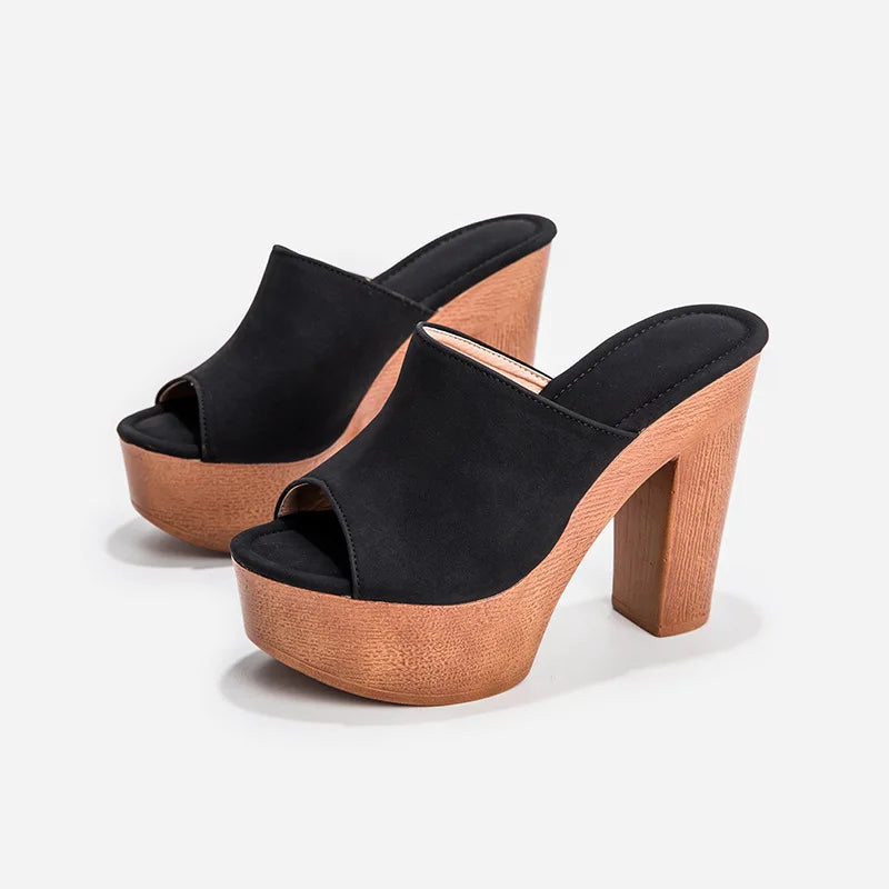 LIZAKOSHT  -  Trendy wooden chunky super high heels women sandals platform shoes slingback peep toe slippers sexy brief sandalias mujer