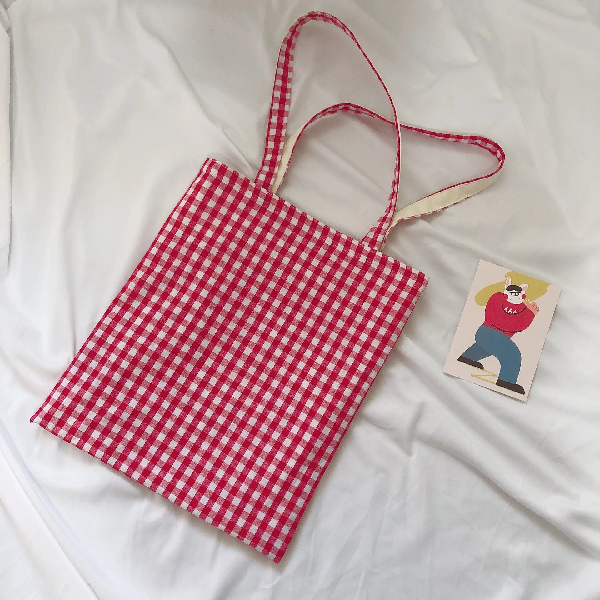 LIZAKOSHT  -  Women Cloth Eco Bag Korean Canvas Shoulder Large Shopping Bags Plaid Ladies Pouch Girls Book Handbags Bolsa Feminina Bolsa Tela