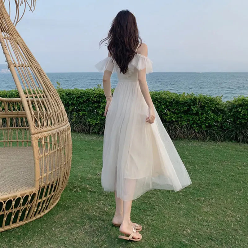 LIZAKOSHT  -  Summer Fairy Dress Women French Style Lace Chiffon Elegant Dress Casual Loose Sexy Chic Party Dress Women New Arrivals