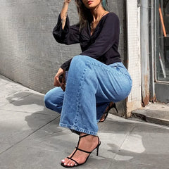 LIZAKOSHT  -  Women Wide Leg Jeans Straight Leg Baggy Jean High Waist Pants  Y2k Mom Jeans for Women  Fashion Loose Full Length Streetwear