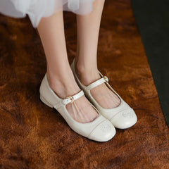 LIZAKOSHT  -  Soft Genuine Leather Flats Women Autumn Mary Jane Shoes Sawtooth Cut Embroidery Floral Buckle Strap Patchwork Daily Footwear