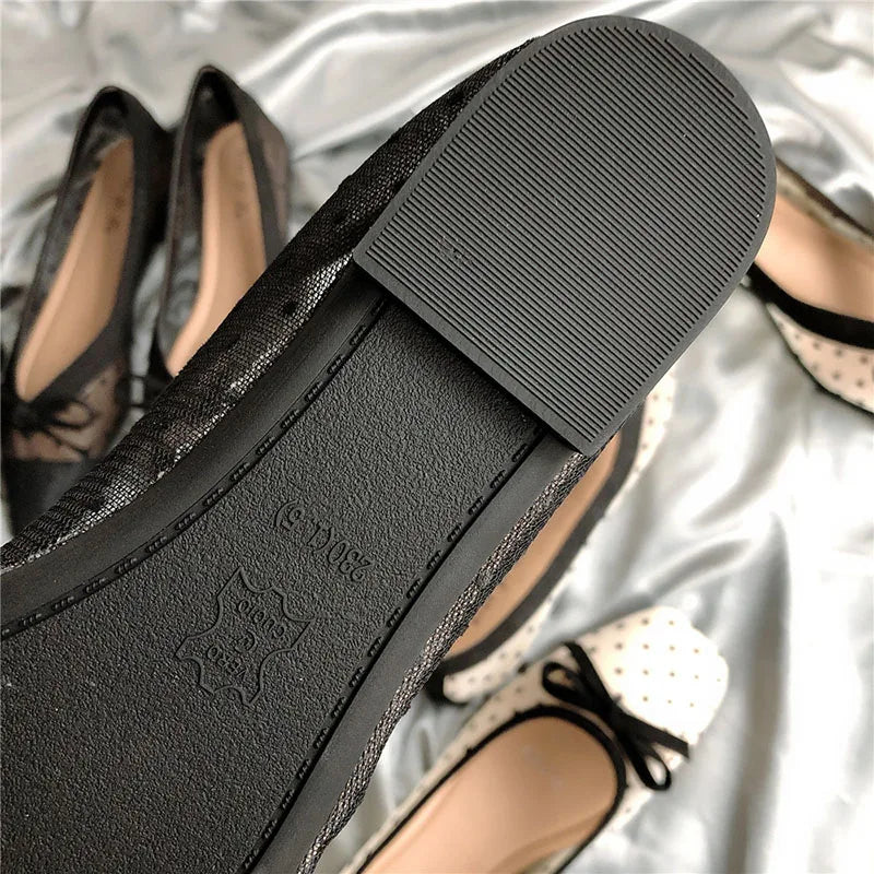 LIZAKOSHT  -  Summer Polka dot air mesh shoes women loafers sneakers woman flats espadrilles pointed toe bow-knot breathable moccasins