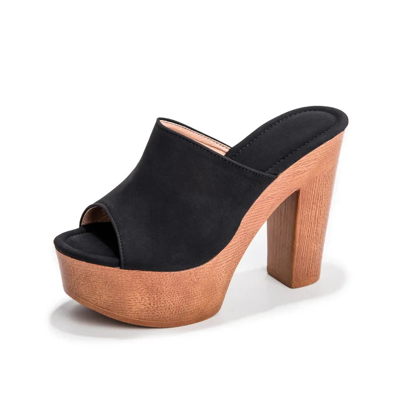 LIZAKOSHT  -  Trendy wooden chunky super high heels women sandals platform shoes slingback peep toe slippers sexy brief sandalias mujer