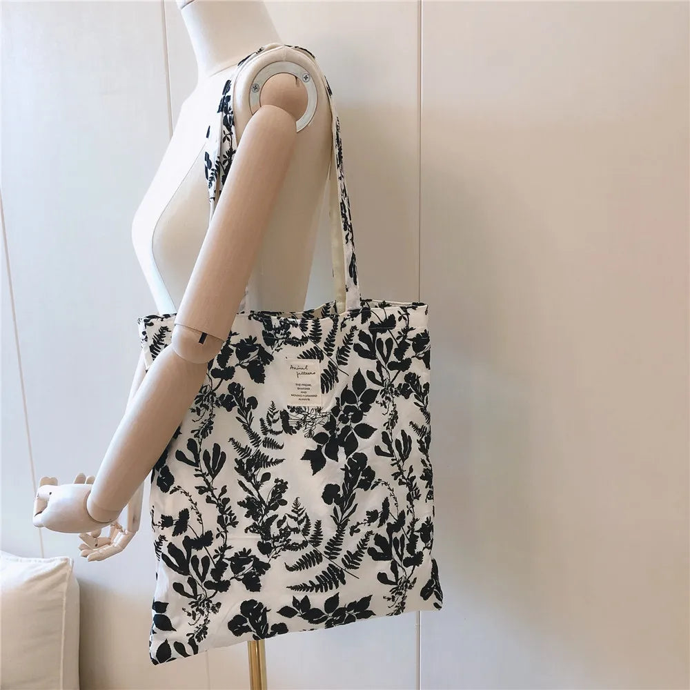 LIZAKOSHT  -  Women Flower Single Shoulder Bag Tote Cotton Cloth Bag Environmental Protection Top-handle Bags Female Daily Handbag