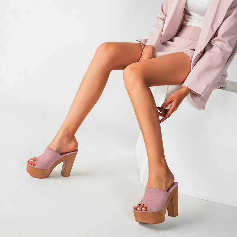 LIZAKOSHT  -  Trendy wooden chunky super high heels women sandals platform shoes slingback peep toe slippers sexy brief sandalias mujer