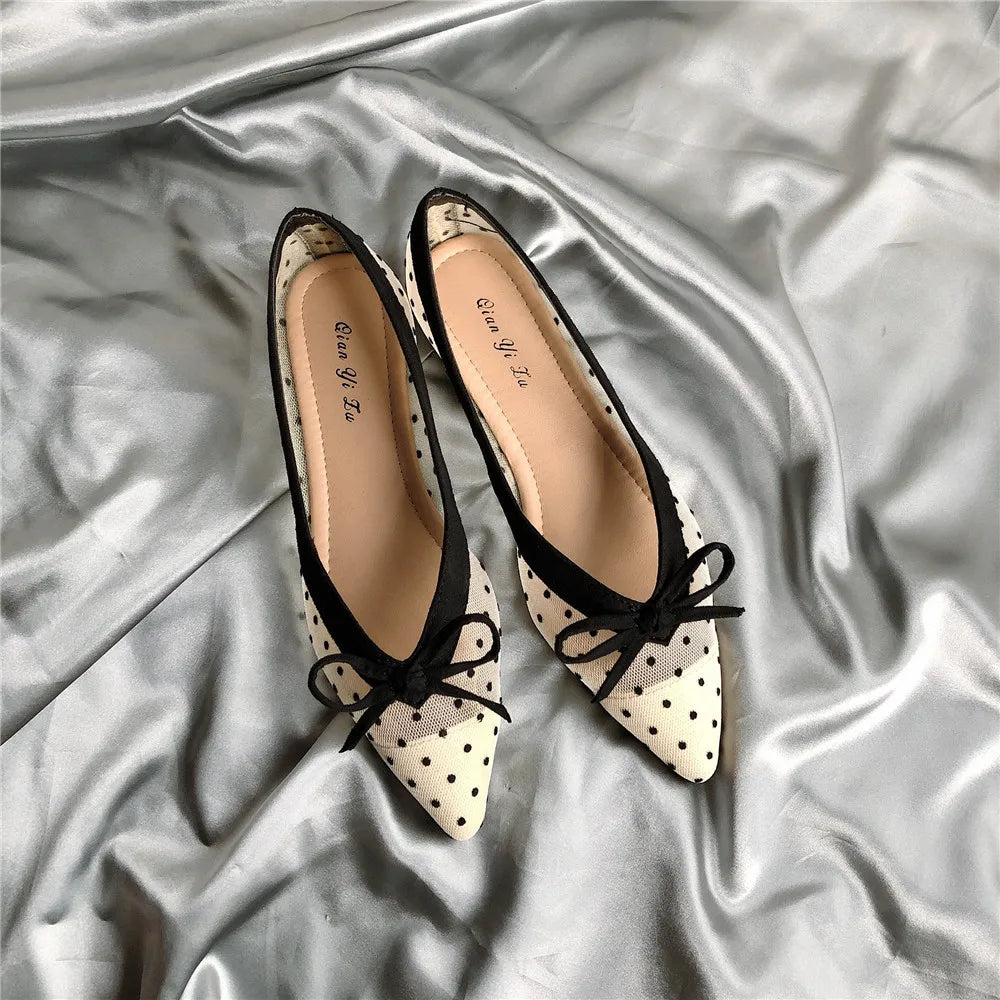 LIZAKOSHT  -  Summer Polka dot air mesh shoes women loafers sneakers woman flats espadrilles pointed toe bow-knot breathable moccasins