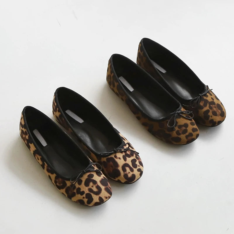 LIZAKOSHT -  leopard flock single shoes woman bow-tied shallow loafers new comfort slip on lazy moccasins leisure round toe ballet flat shoes