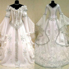 LIZAKOSHT  -  Medieval Wedding Dresses Witch Celtic Tudor Renaissance Costume Victorian Gothic Holloween Lace-up Corset Wedding Gown Plus Size