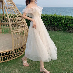 LIZAKOSHT  -  Summer Fairy Dress Women French Style Lace Chiffon Elegant Dress Casual Loose Sexy Chic Party Dress Women New Arrivals