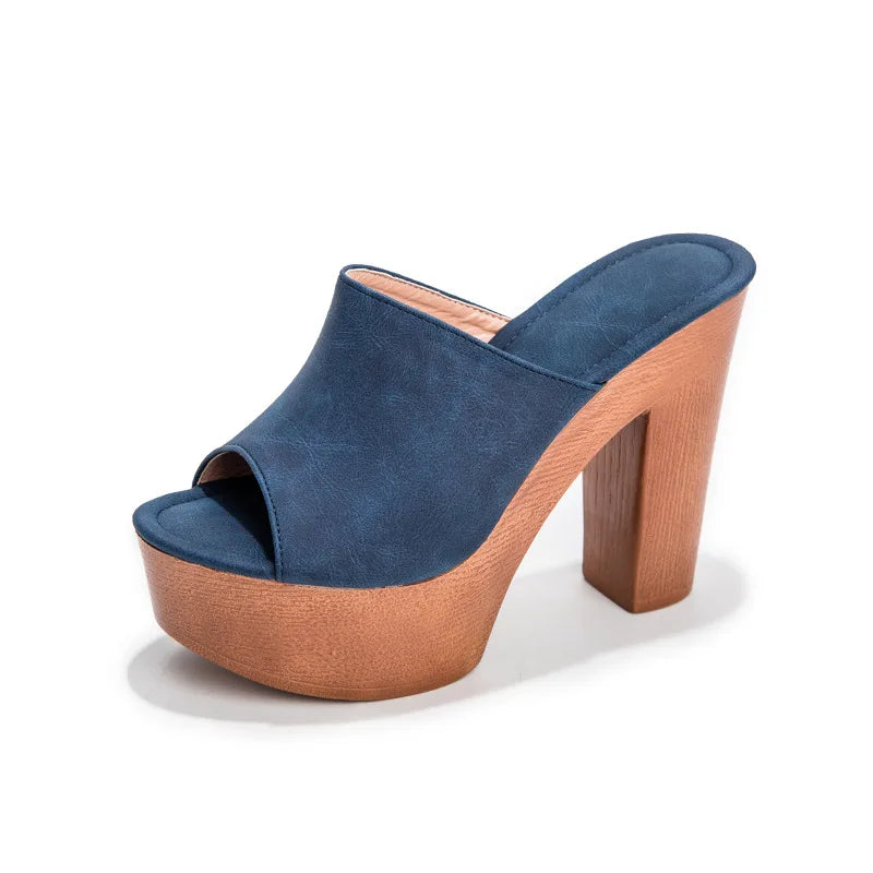 LIZAKOSHT  -  Trendy wooden chunky super high heels women sandals platform shoes slingback peep toe slippers sexy brief sandalias mujer