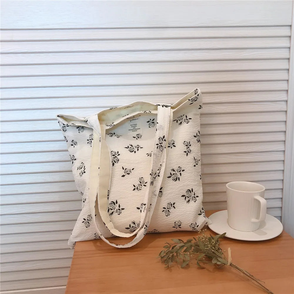 LIZAKOSHT  -  Women Flower Single Shoulder Bag Tote Cotton Cloth Bag Environmental Protection Top-handle Bags Female Daily Handbag