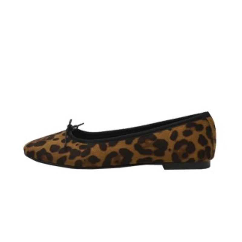 LIZAKOSHT -  leopard flock single shoes woman bow-tied shallow loafers new comfort slip on lazy moccasins leisure round toe ballet flat shoes